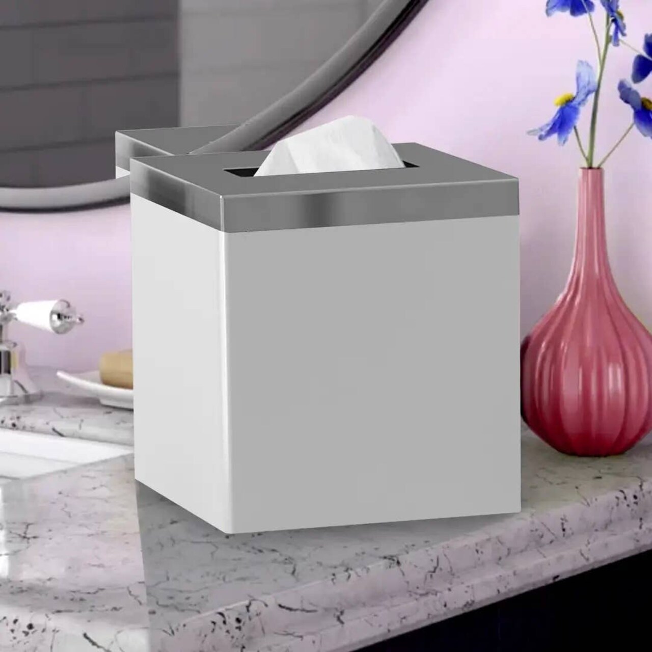Tissue Box | Resin Square Tissue Box Cover with Metal Trim Finish